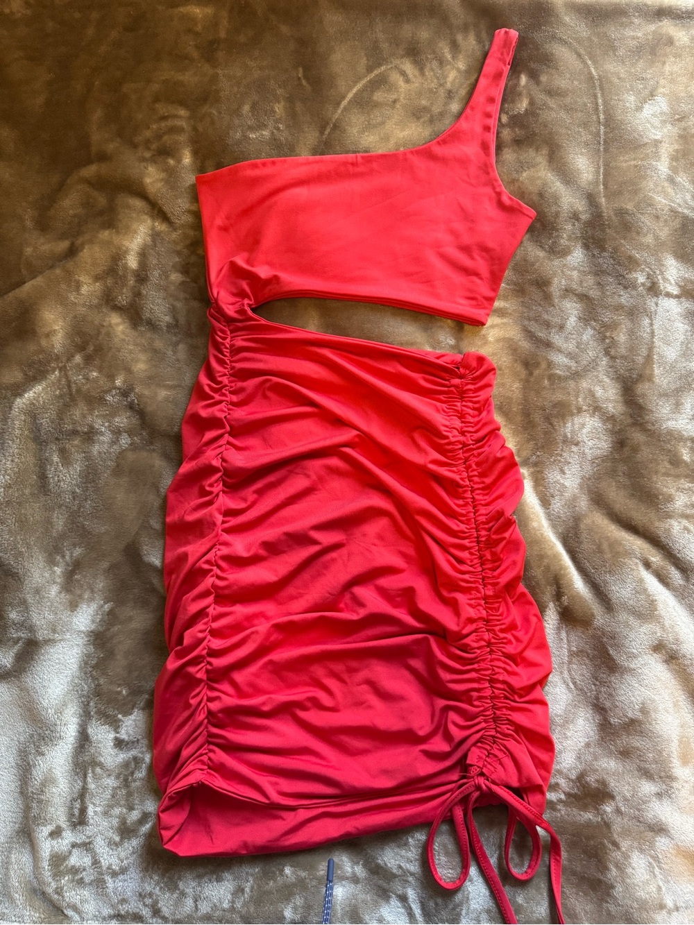 One-Shoulder Cutout Ruched Red Dress